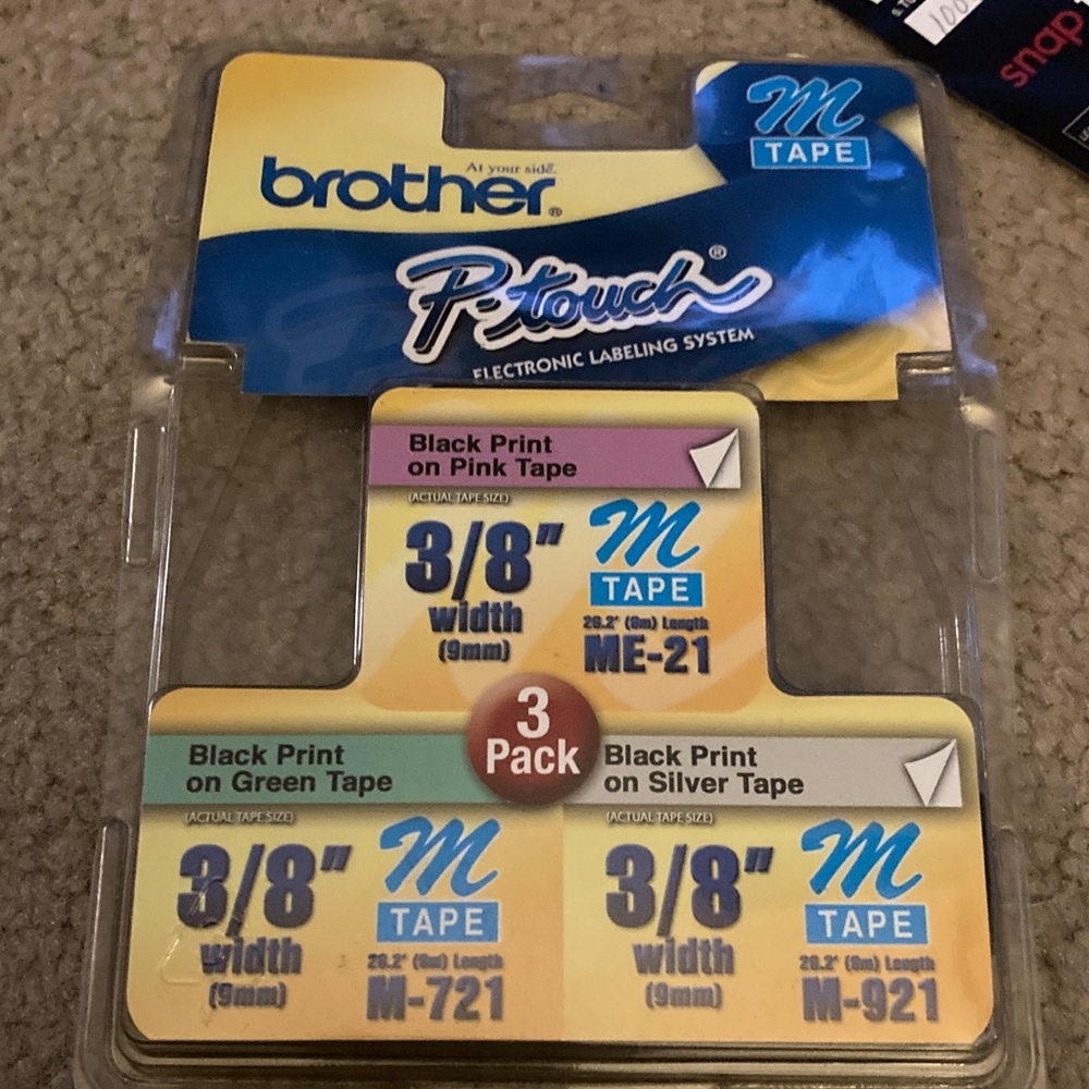 Brother P-Touch Label Tape 3-Pack - Pink, Green, Silver